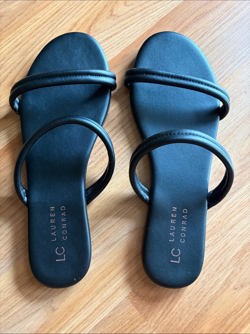 LC Lauren Conrad Black Minimal Double-Strap Slide Sandals